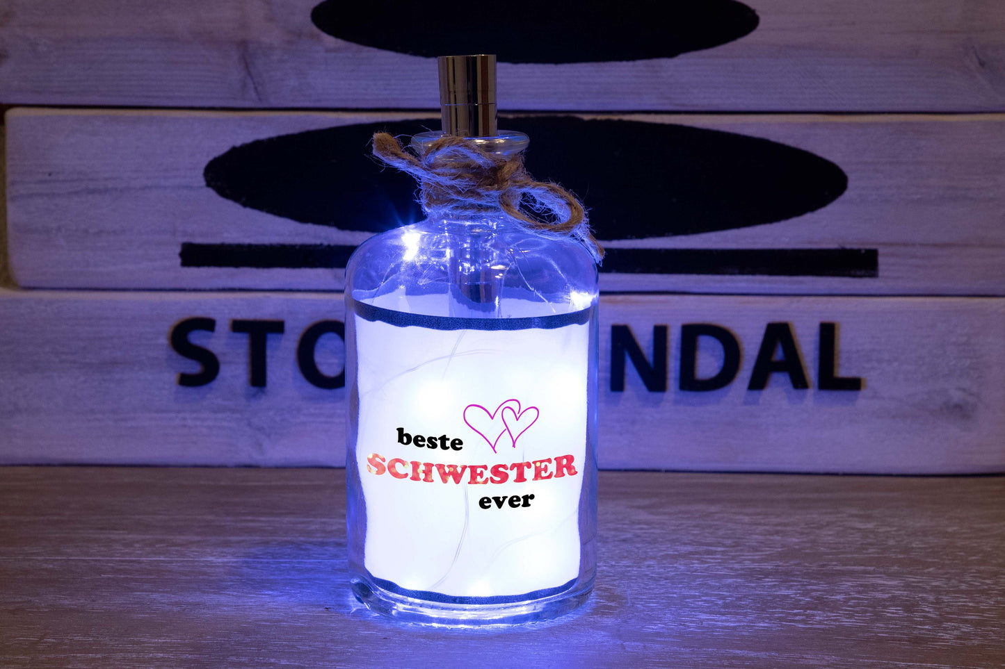 Stoamandal Flaschenpost - Beste Schwester - LED Flaschenpost beleuchtet