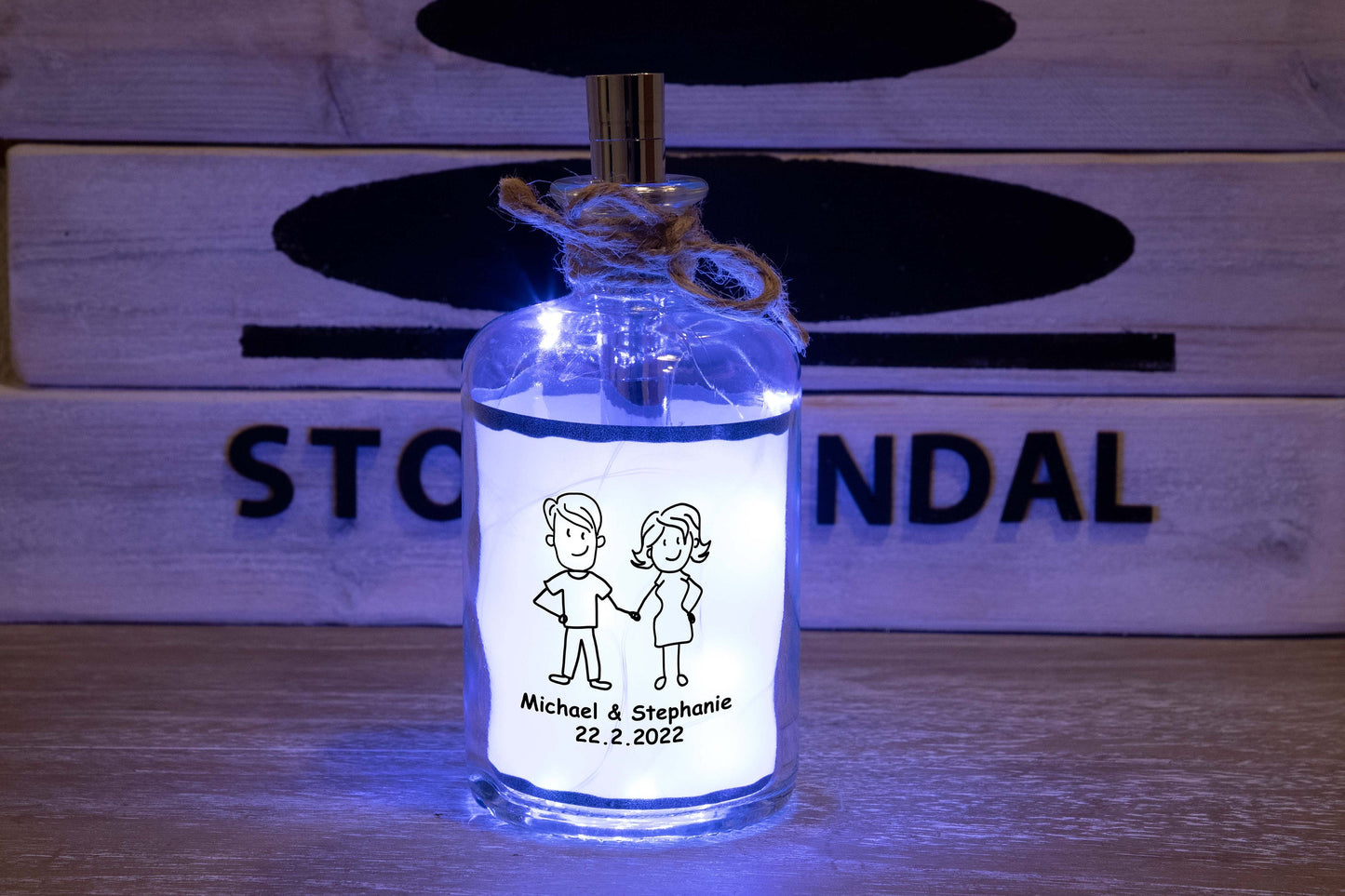Stoamandal Flaschenpost - Hochzeit Jahrestag - personalisiert - LED Flaschenpost beleuchtet