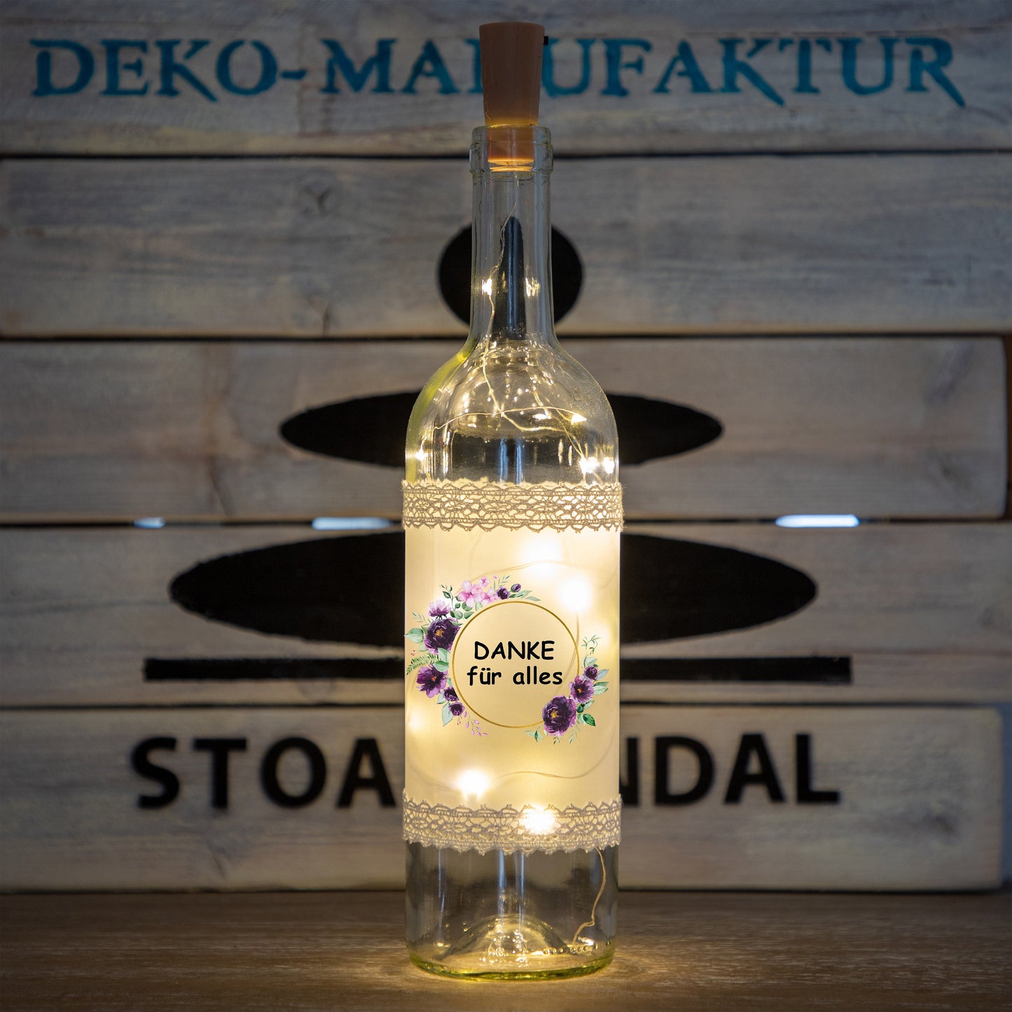 Stoamandal Flaschenlicht - Danke für Alles - LED Lichterkette in einer Glasflasche