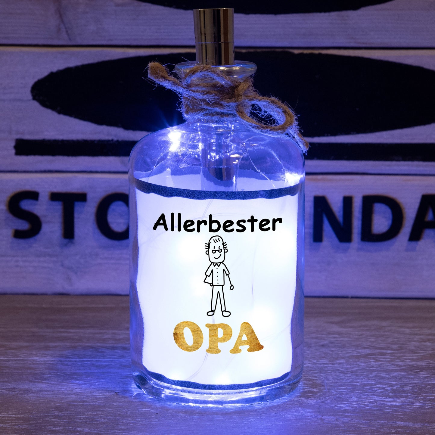 Stoamandal Flaschenpost - Allerbester Opa - LED Flaschenpost beleuchtet mit Timer